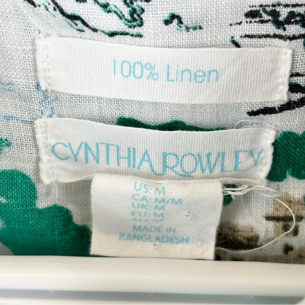 Cynthia Rowley Linen Amalfi Coast Boxy Short Sleeve Blouse Top M Italy Graphic - Picture 6 of 7